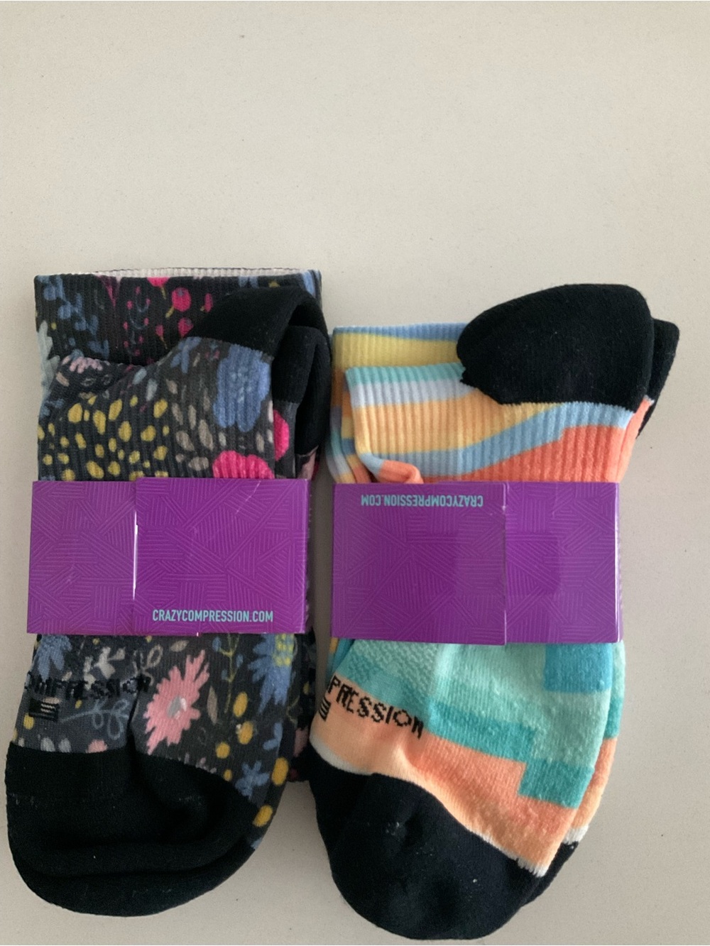 NWT Crazy Compression Socks Lot of TWO Floral Striped SMALL MEDIUM - Picture 4 of 6